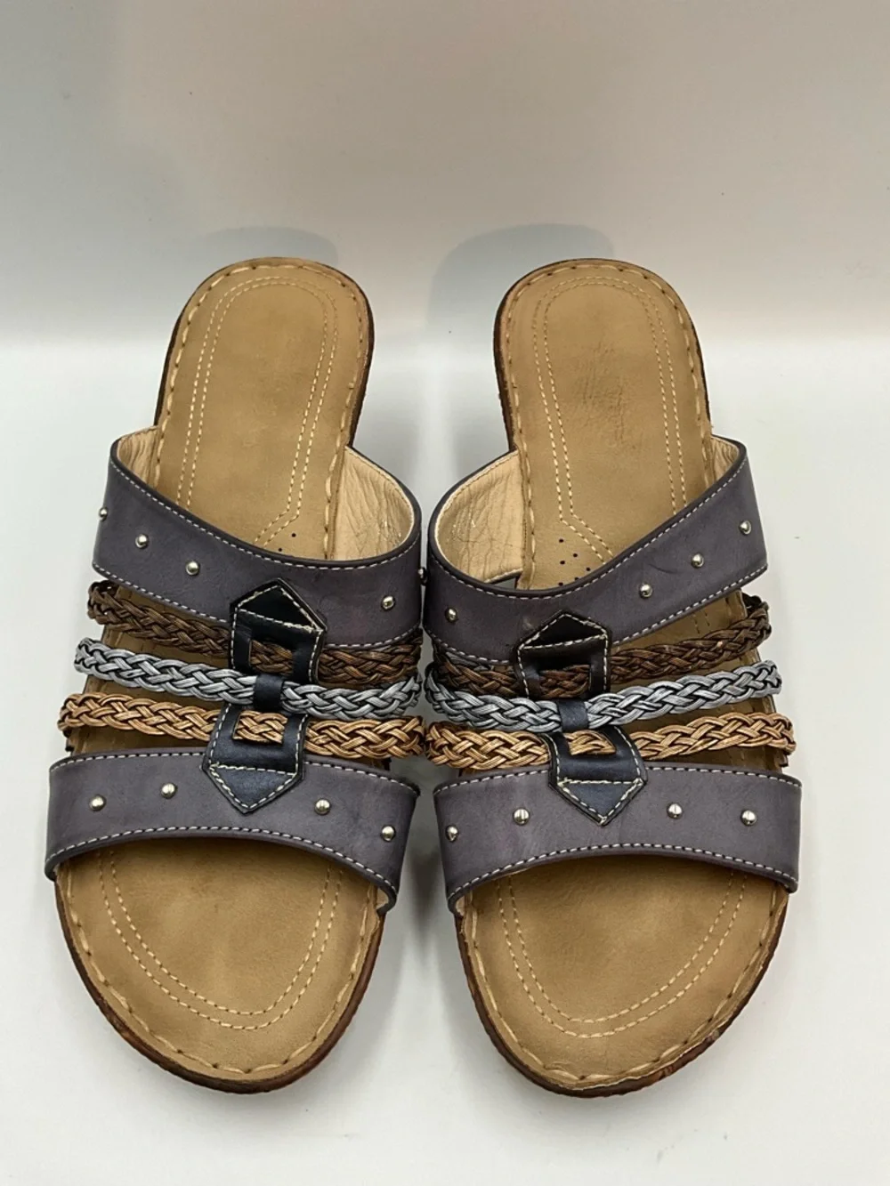 Patricia Sandals Size 9 (40) Braided Multi-Strap Wedge Sandals in Brown